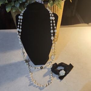 Gold and White Double-Strand Necklace Set